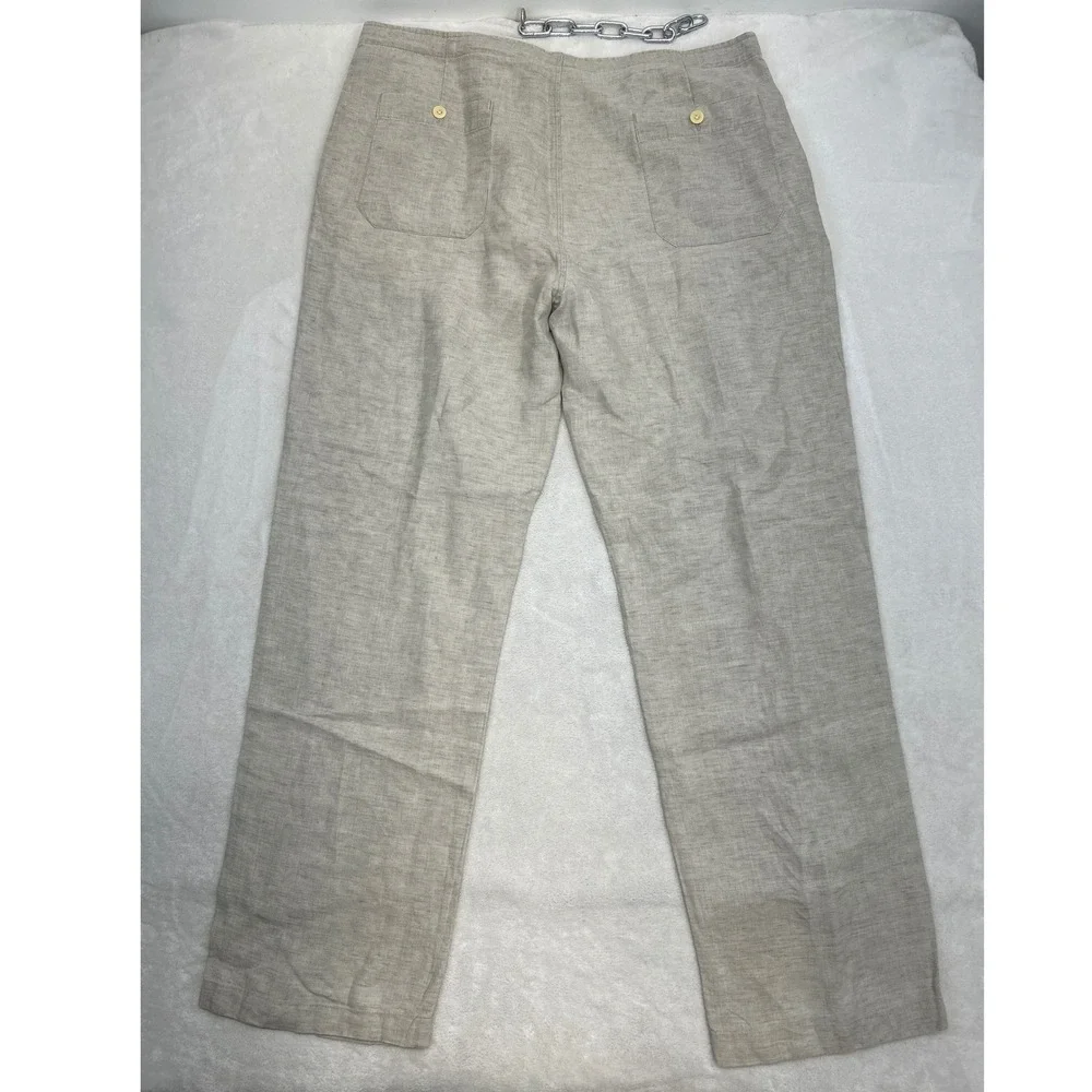Nautica Explorer Pants Mens L Tan 100% Linen Loose Fit Drawstring Trousers